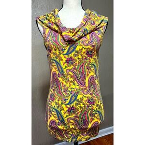 Lauren By Ralph Lauren Women's Paisley Floral Boho Yellow Top Tank Size Medium